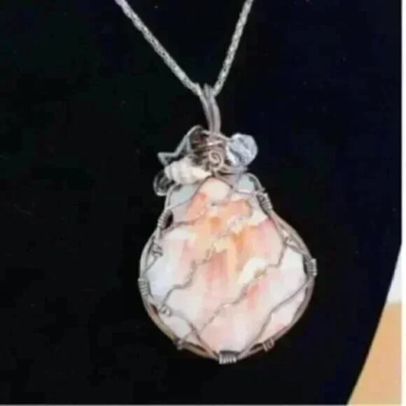Wire Wrap Seashell Necklace Reversible Large Pendant - Picture 2 of 3